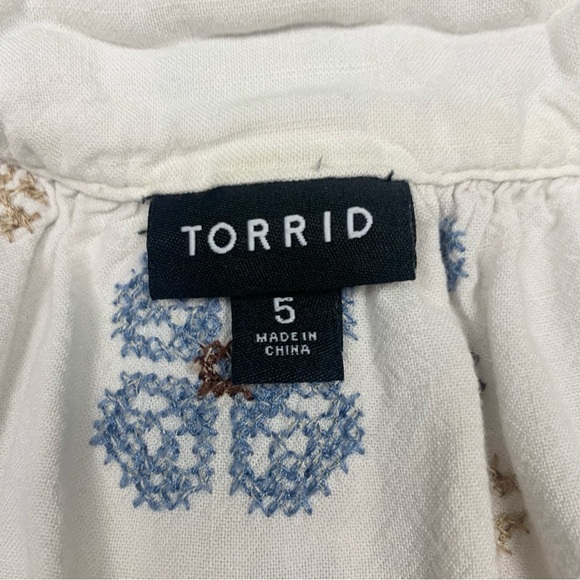 Torrid Embroidered Square Neck Short Sleeve Blouse Beach Linen Blend Sz 28-30 - Picture 5 of 11